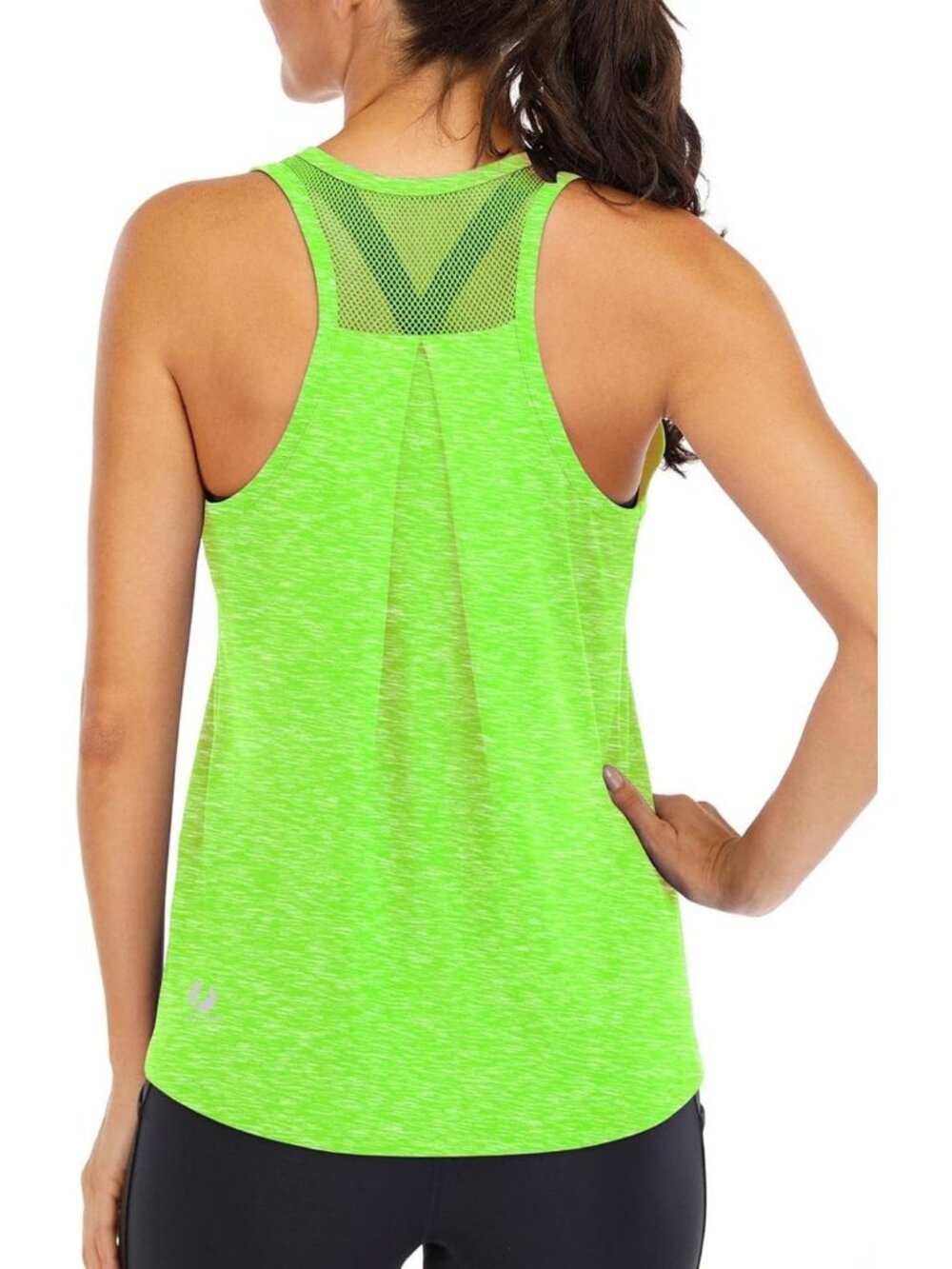 〽️Women Neon Green Loose Fit Racerback Mesh Backless Muscle Tank Workout Tops
